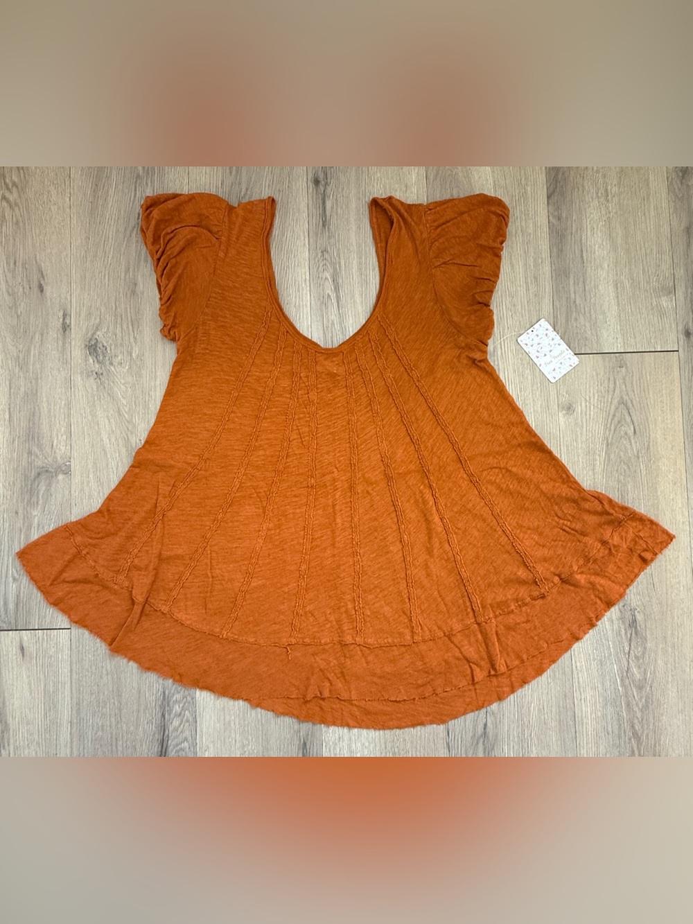 We The Free Free People Brown Ruffle Sleeve Top Size Small Boho Peplum Hem NWT